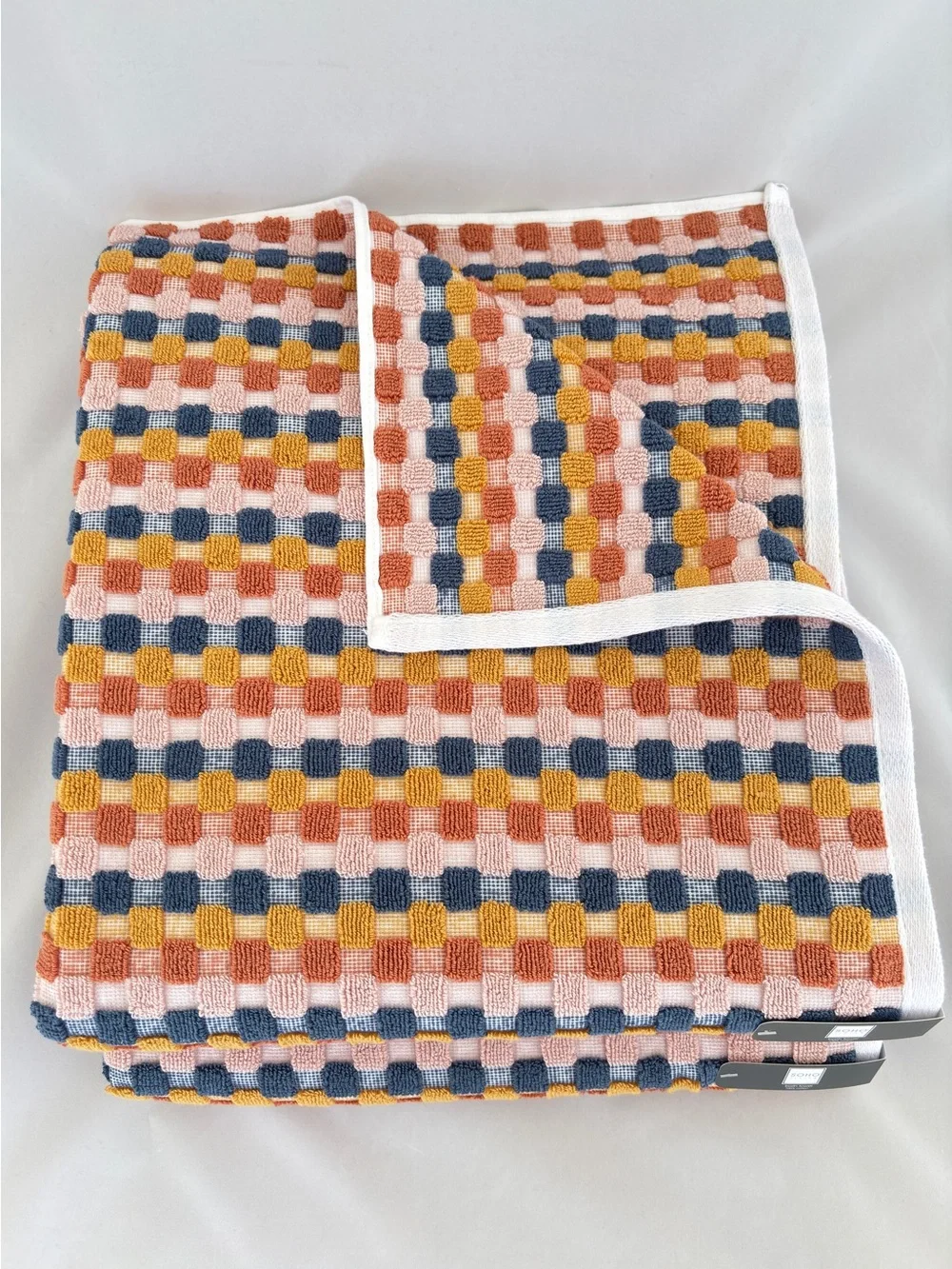 NWT 2 Pc Soho Living Towel Set Retro Checkerboard Fall Bath Towels 100% Cotton